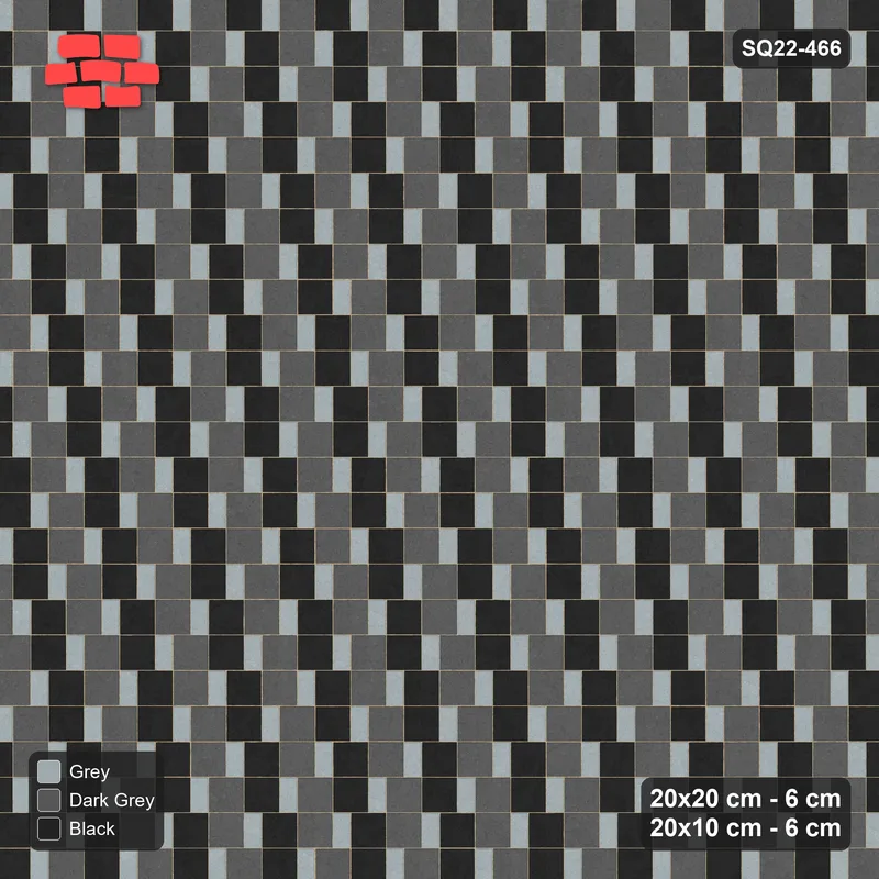 Interlock (Pasco) 20x20 cm · SQ22-466 · Sq Pair + Plank Step, Checker, Right - Graphite Scale + Kerb · Top view