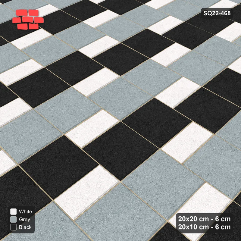 Interlock (Pasco) 20x20 cm · SQ22-468 · Square Pair + Half-Plank Step, Checker, Left - Tuxedo · Side view