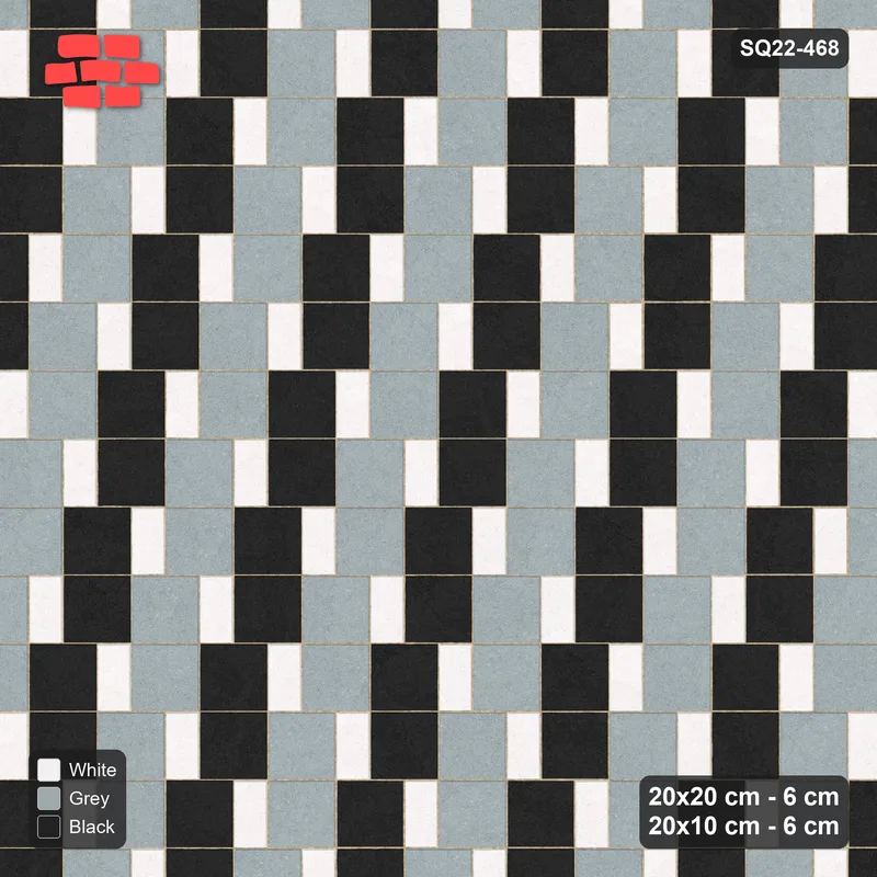Interlock (Pasco) 20x20 cm · SQ22-468 · Square Pair + Half-Plank Step, Checker, Left - Tuxedo · Top view