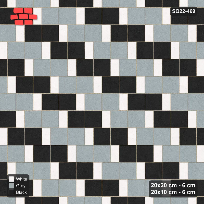 Interlock (Pasco) 20x20 cm · SQ22-469 · Square Pair + Half-Plank Step, Pairs, Right - Tuxedo · Top view