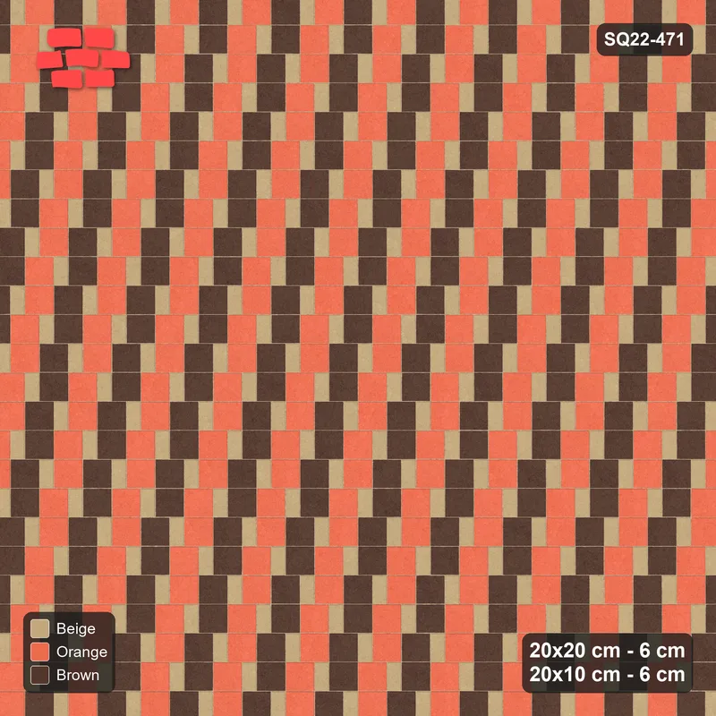 Interlock (Pasco) 20x20 cm · SQ22-471 · Square Pair + Half-Plank Step, Checker, Left - Autumn · Top view