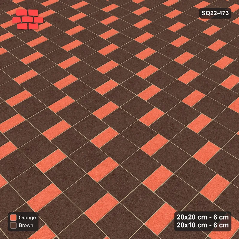 Interlock (Pasco) 20x20 cm · SQ22-473 · Square Pair + Half-Plank Step, Solid, Left - Burnt Clay · Side view