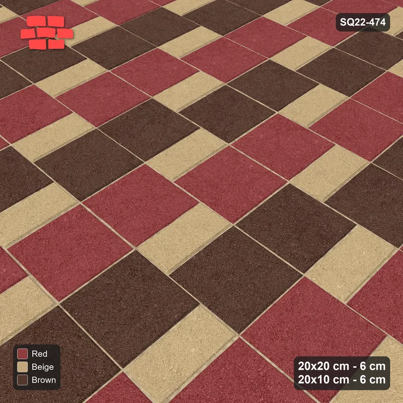 Interlock (Pasco) 20x20 cm · SQ22-474 · Square Pair + Half-Plank Step, Check, Left - Tuscany + Kerb · Side view