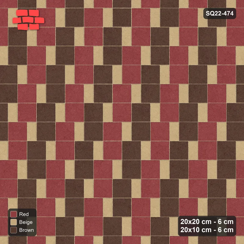 Interlock (Pasco) 20x20 cm · SQ22-474 · Square Pair + Half-Plank Step, Check, Left - Tuscany + Kerb · Top view