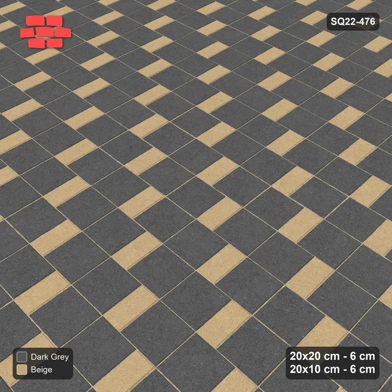 Interlock (Pasco) 20x20 cm · SQ22-476 · Square Pair + Half-Plank Step, Solid, Left - Stone & Earth · Side view