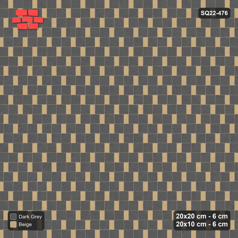 Interlock (Pasco) 20x20 cm · SQ22-476 · Square Pair + Half-Plank Step, Solid, Left - Stone & Earth · Top view