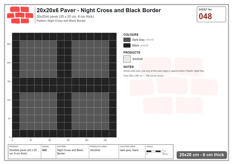 Interlock (Pasco) 20x20 cm · SQ22-48 · Night Cross and Black Border · Laying plan Interlock (Pasco) 20x20 cm · SQ22-48 · Night Cross and Black Border · Laying plan