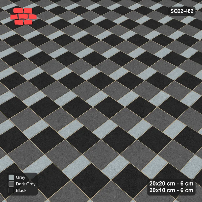 Interlock (Pasco) 20x20 cm · SQ22-482 · Square Pair + Half-Plank, Alt, Right - Graphite Scale + Kerb · Side view