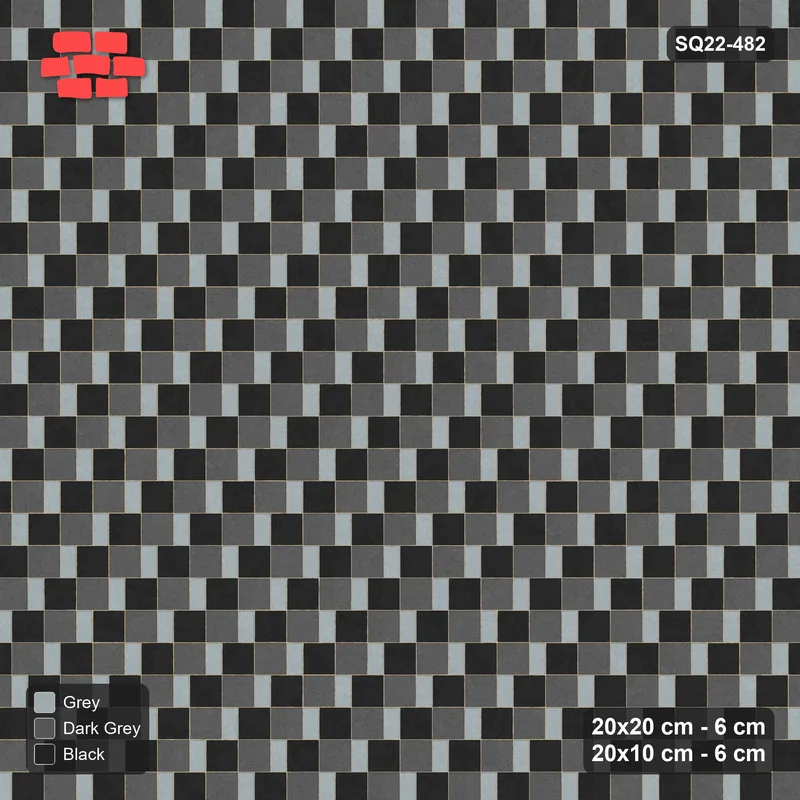 Interlock (Pasco) 20x20 cm · SQ22-482 · Square Pair + Half-Plank, Alt, Right - Graphite Scale + Kerb · Top view