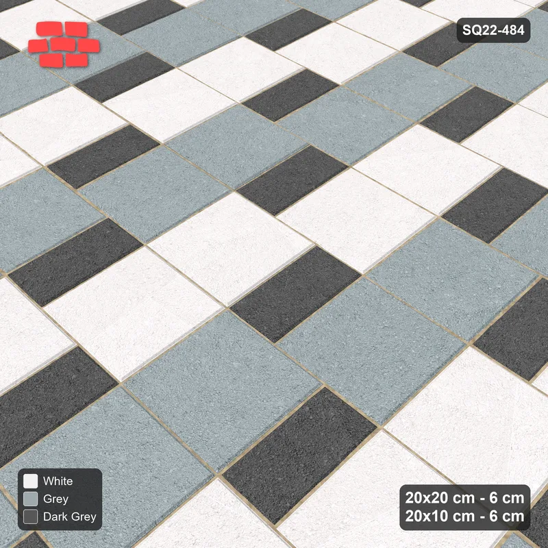 Interlock (Pasco) 20x20 cm · SQ22-484 · Square Pair + Half-Plank Step, Checker, Left - Monochrome · Side view