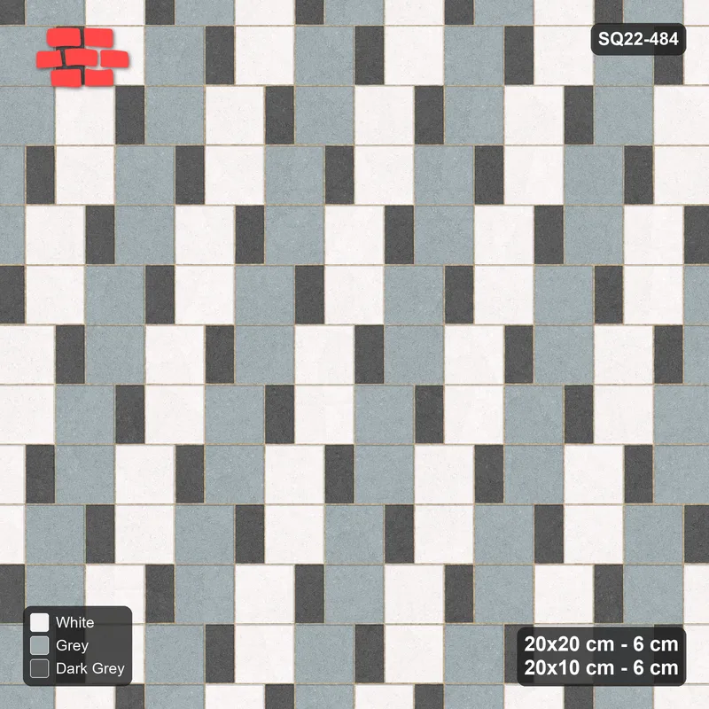 Interlock (Pasco) 20x20 cm · SQ22-484 · Square Pair + Half-Plank Step, Checker, Left - Monochrome · Top view
