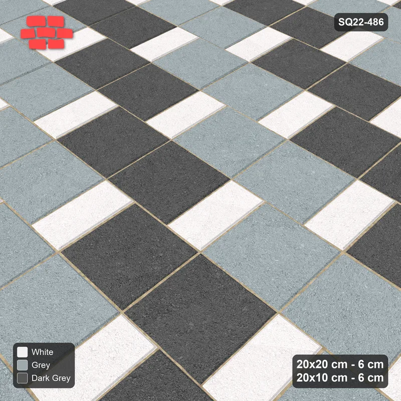 Interlock (Pasco) 20x20 cm · SQ22-486 · Square Pair + Half-Plank, Pairs, Right - Monochrome + Kerb · Side view