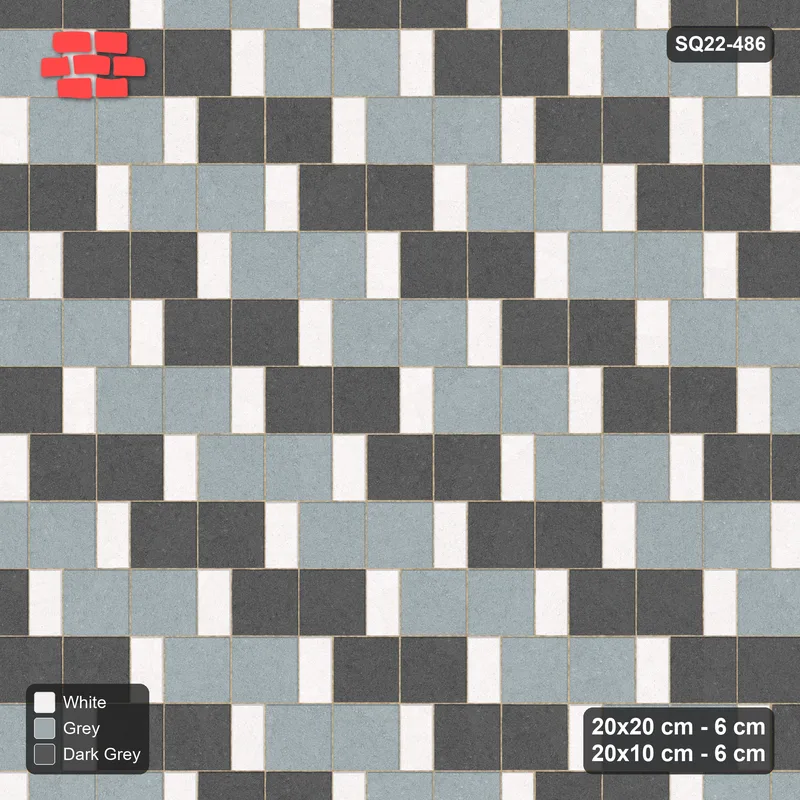 Interlock (Pasco) 20x20 cm · SQ22-486 · Square Pair + Half-Plank, Pairs, Right - Monochrome + Kerb · Top view