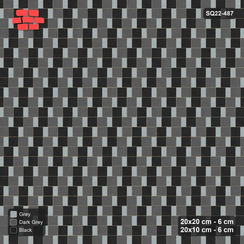 Interlock (Pasco) 20x20 cm · SQ22-487 · Square Pair + Half-Plank Step, Check, Left - Graphite Scale · Top view