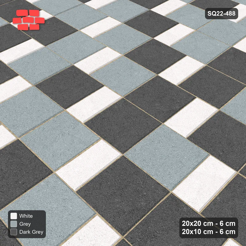 Interlock (Pasco) 20x20 cm · SQ22-488 · Square Pair + Half-Plank Step, Blend, Left - Monochrome · Side view