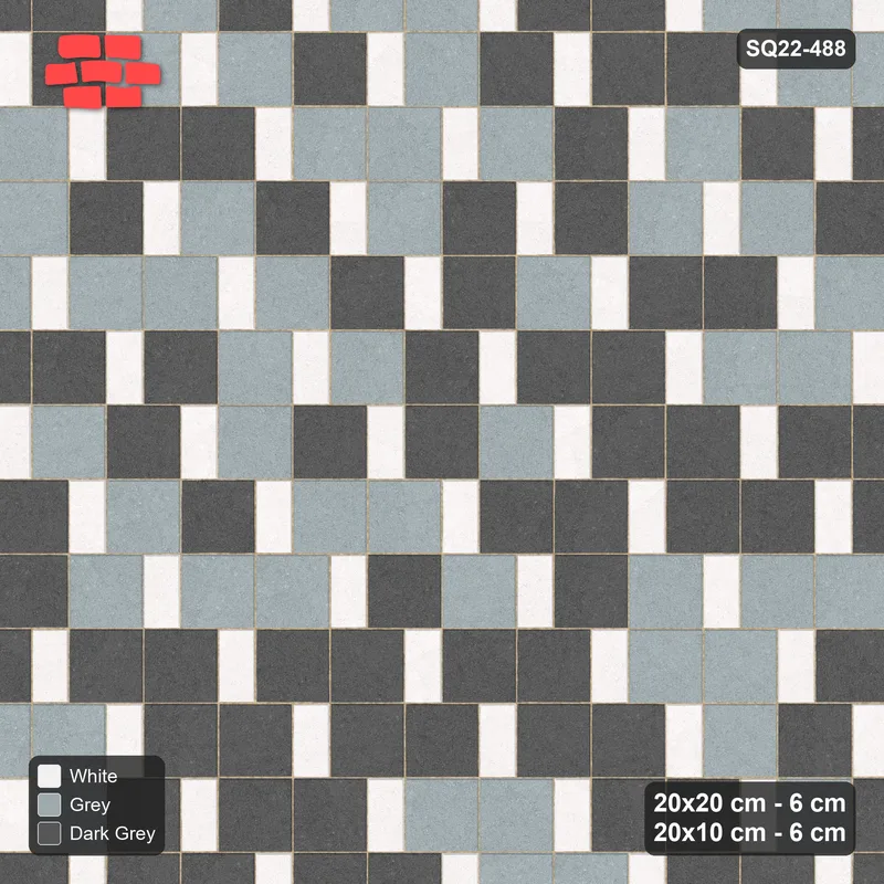 Interlock (Pasco) 20x20 cm · SQ22-488 · Square Pair + Half-Plank Step, Blend, Left - Monochrome · Top view