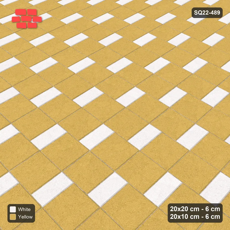 Interlock (Pasco) 20x20 cm · SQ22-489 · Square Pair + Half-Plank Step, Solid, Right - Ivory & Ochre · Side view