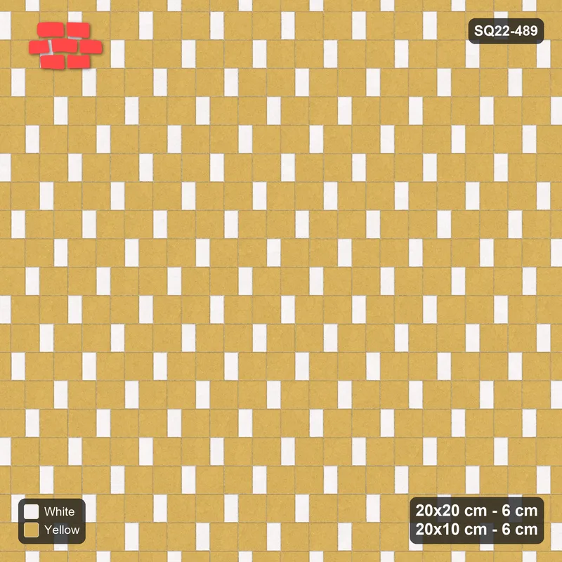Interlock (Pasco) 20x20 cm · SQ22-489 · Square Pair + Half-Plank Step, Solid, Right - Ivory & Ochre · Top view
