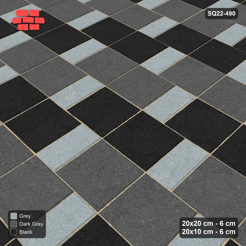 Interlock (Pasco) 20x20 cm · SQ22-490 · Sq Pair + Plank Step, Pairs, Left - Graphite Scale + Kerb · Side view