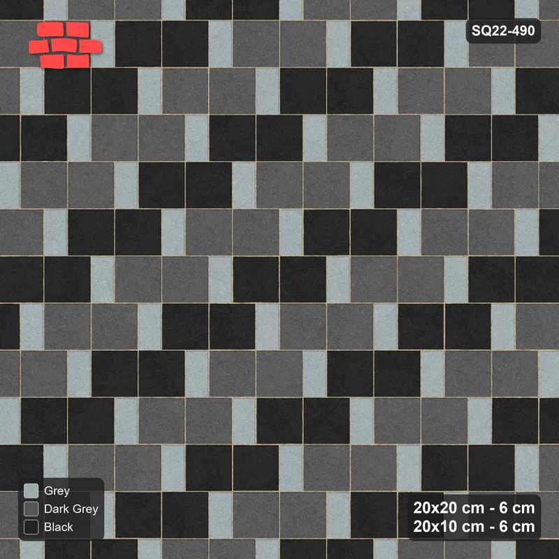 Interlock (Pasco) 20x20 cm · SQ22-490 · Sq Pair + Plank Step, Pairs, Left - Graphite Scale + Kerb · Top view