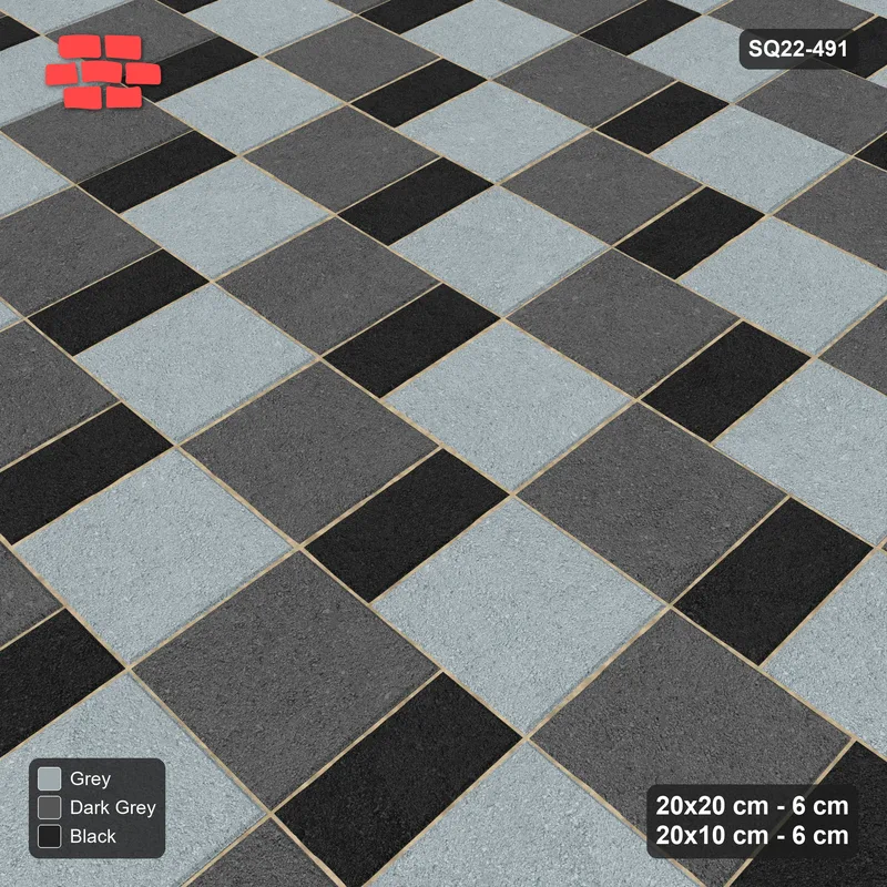 Interlock (Pasco) 20x20 cm · SQ22-491 · Square Pair + Half-Plank Step, Alt, Left - Graphite Scale · Side view