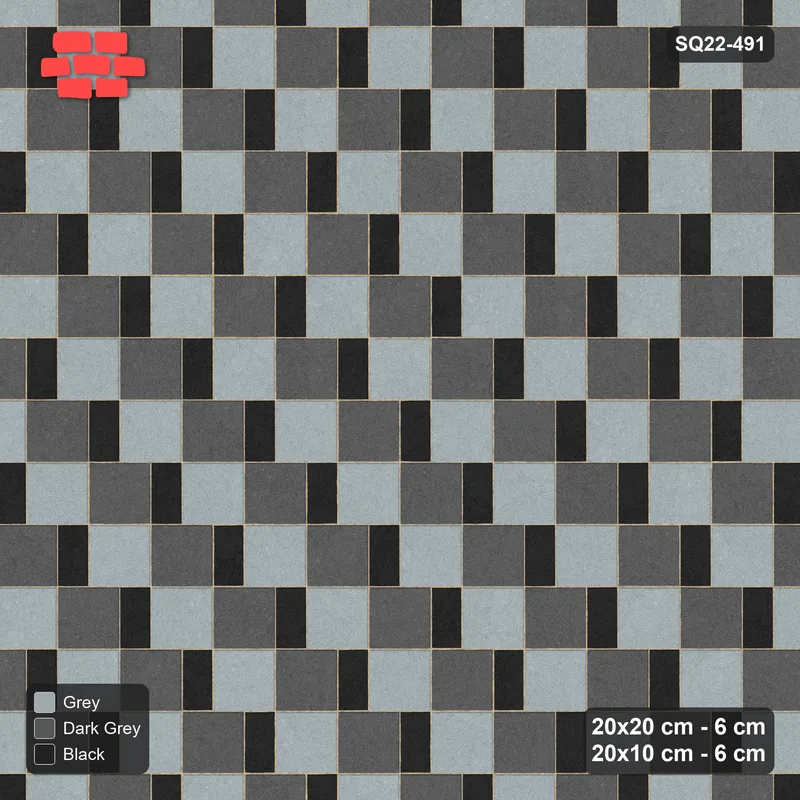 Interlock (Pasco) 20x20 cm · SQ22-491 · Square Pair + Half-Plank Step, Alt, Left - Graphite Scale · Top view