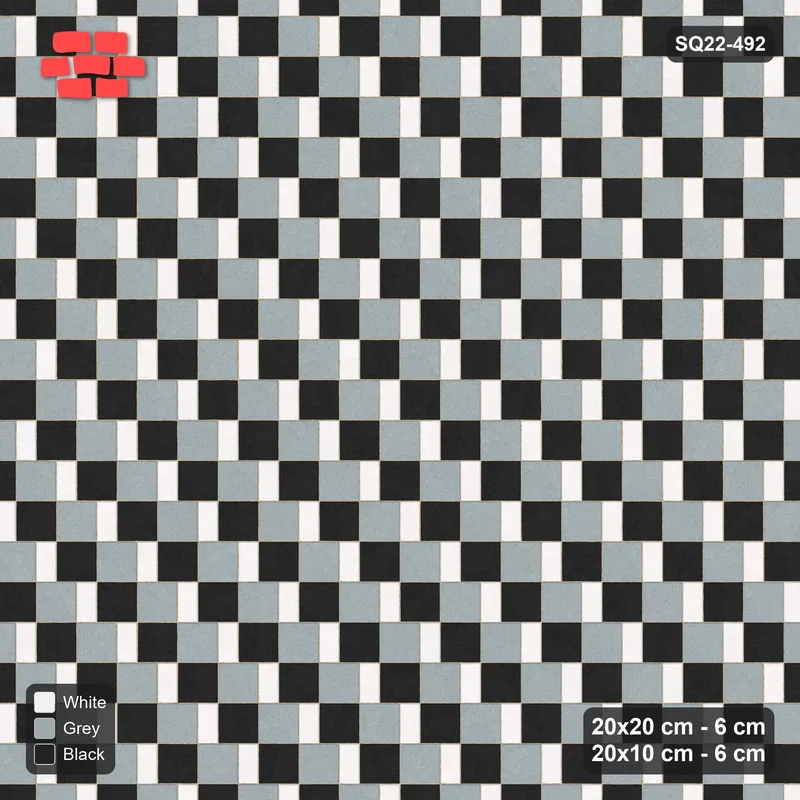 Interlock (Pasco) 20x20 cm · SQ22-492 · Square Pair + Half-Plank Step, Alternating, Left - Tuxedo · Top view