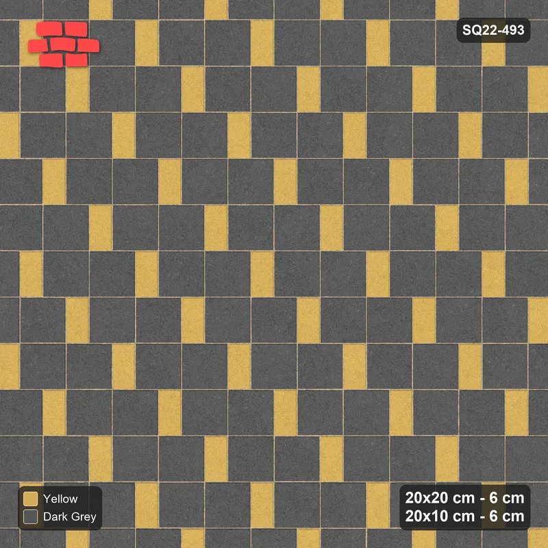 Interlock (Pasco) 20x20 cm · SQ22-493 · Square Pair + Half-Plank Step, Solid, Left - Mustard Slate · Top view