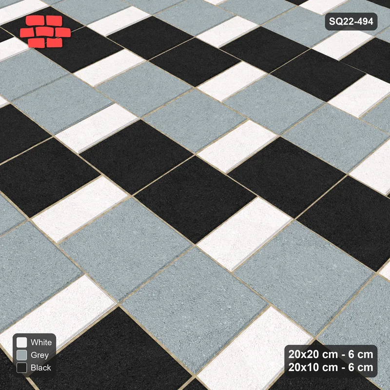 Interlock (Pasco) 20x20 cm · SQ22-494 · Square Pair + Half-Plank Step, Pairs, Left - Tuxedo + Kerb · Side view