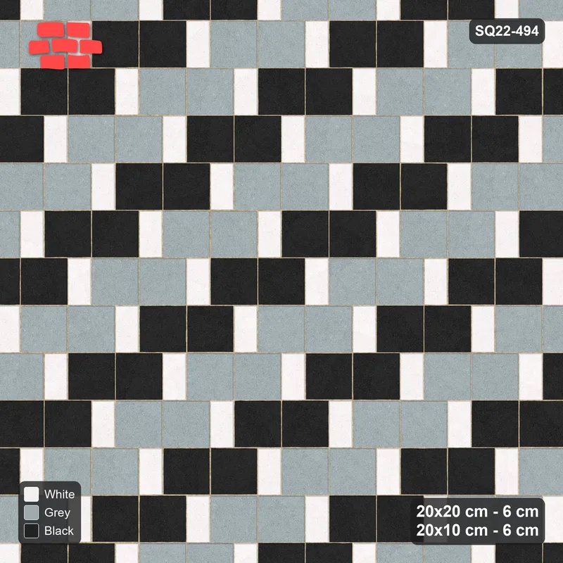 Interlock (Pasco) 20x20 cm · SQ22-494 · Square Pair + Half-Plank Step, Pairs, Left - Tuxedo + Kerb · Top view
