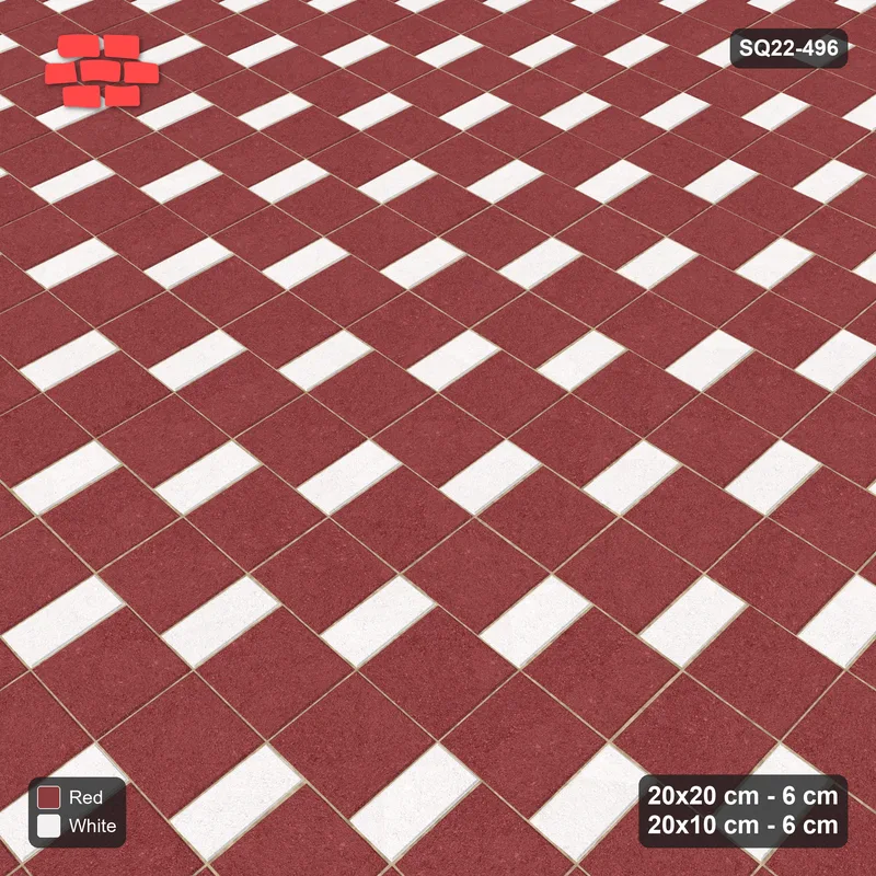 Interlock (Pasco) 20x20 cm · SQ22-496 · Square Pair + Half-Plank, Solid, Right - Burgundy & Ivory · Side view