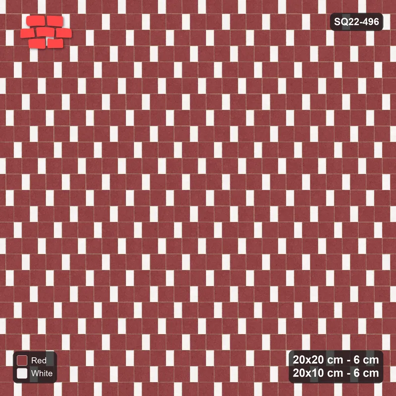 Interlock (Pasco) 20x20 cm · SQ22-496 · Square Pair + Half-Plank, Solid, Right - Burgundy & Ivory · Top view