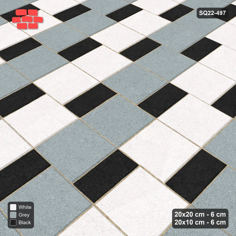 Interlock (Pasco) 20x20 cm · SQ22-497 · Square Pair + Half-Plank Step, Checker, Right - Tuxedo · Side view