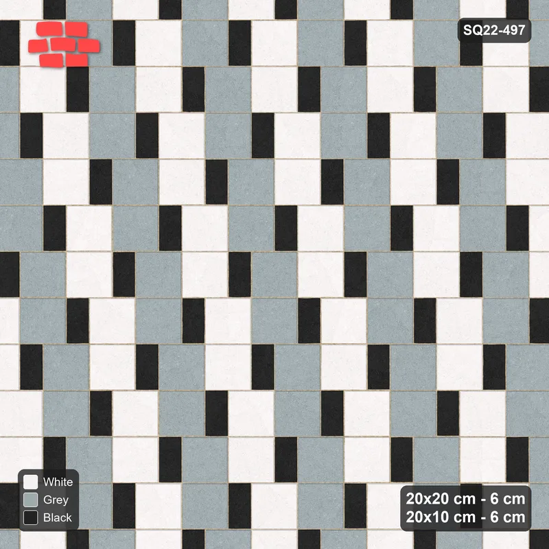 Interlock (Pasco) 20x20 cm · SQ22-497 · Square Pair + Half-Plank Step, Checker, Right - Tuxedo · Top view