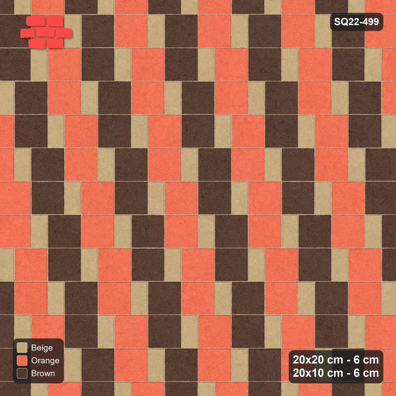Interlock (Pasco) 20x20 cm · SQ22-499 · Square Pair + Half-Plank Step, Checker, Right - Autumn · Top view