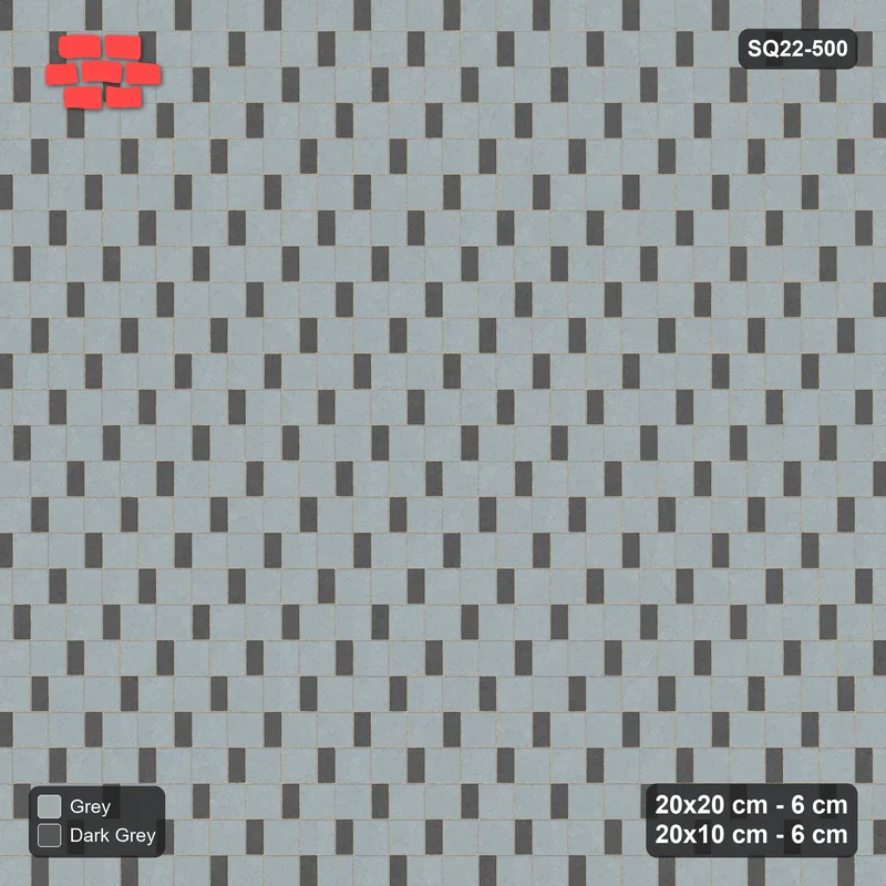 Interlock (Pasco) 20x20 cm · SQ22-500 · Square Pair + Half-Plank Step, Solid, Right - Charcoal Edge · Top view