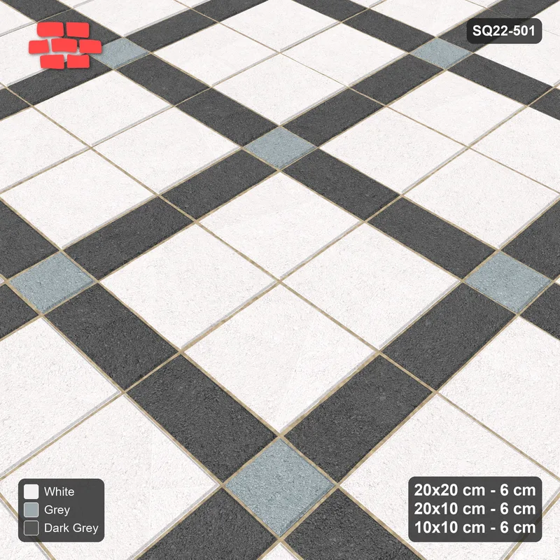 Interlock (Pasco) 20x20 cm · SQ22-501 · Panel Grid 2x2, Dark Lines, Accent Crossings - Monochrome · Side view