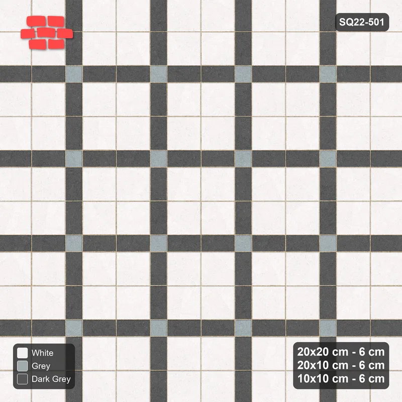 Interlock (Pasco) 20x20 cm · SQ22-501 · Panel Grid 2x2, Dark Lines, Accent Crossings - Monochrome · Top view