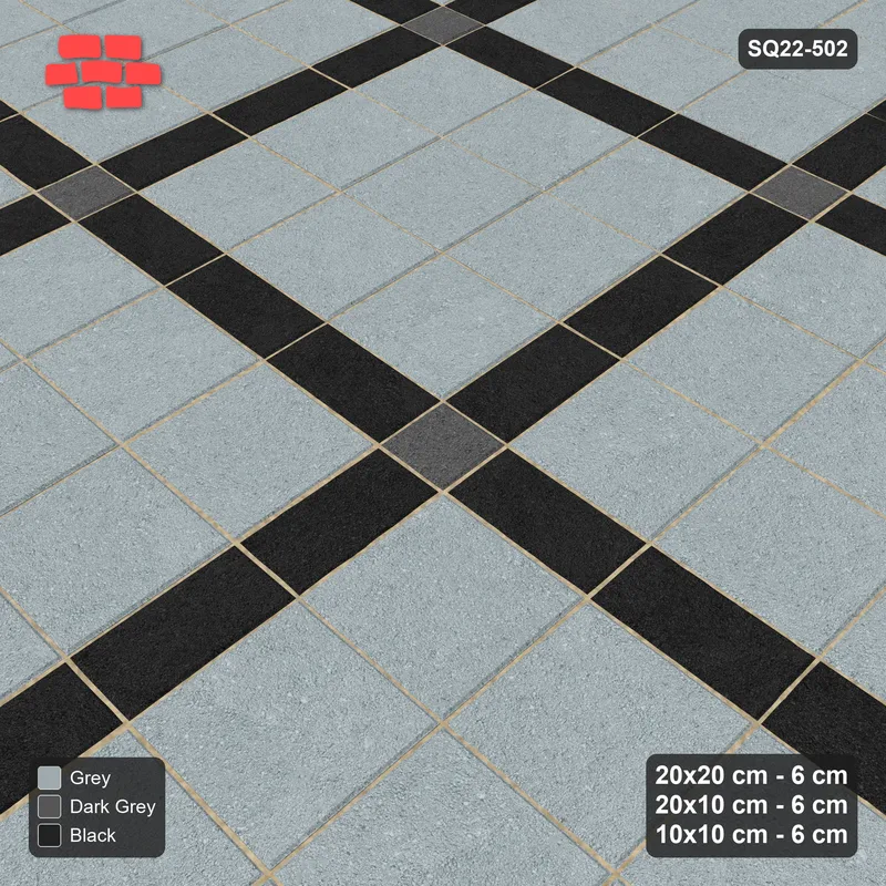 Interlock (Pasco) 20x20 cm · SQ22-502 · Panel Grid 3x3, Accent Crossings - Graphite Scale · Side view