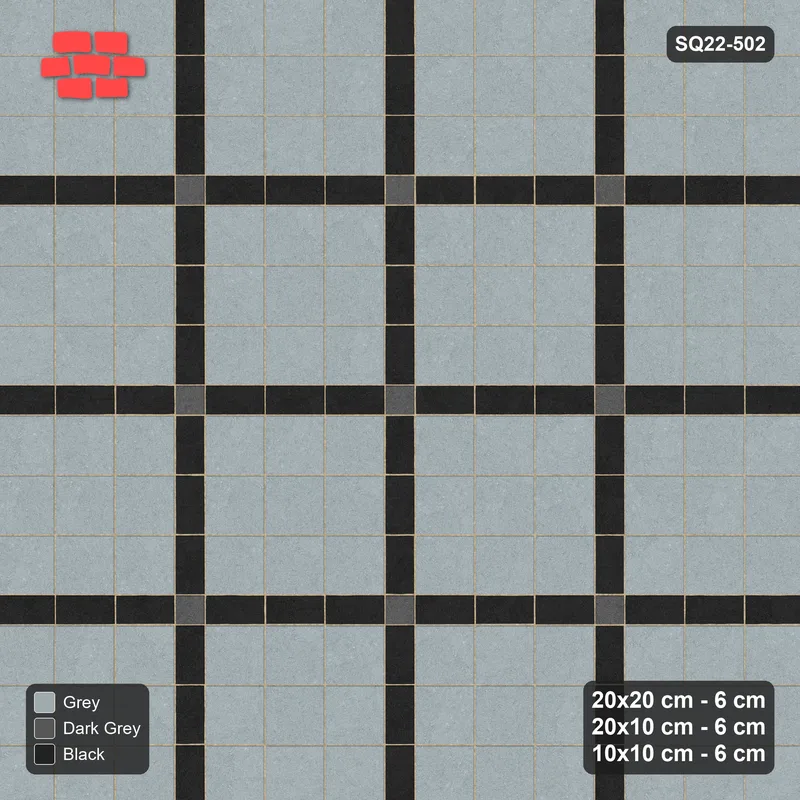 Interlock (Pasco) 20x20 cm · SQ22-502 · Panel Grid 3x3, Accent Crossings - Graphite Scale · Top view