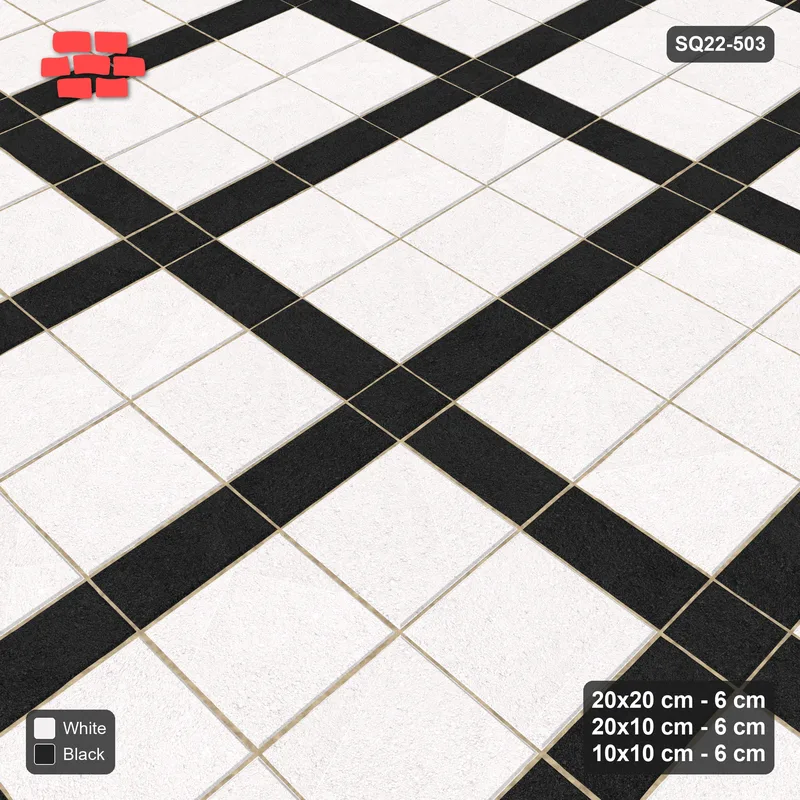 Interlock (Pasco) 20x20 cm · SQ22-503 · Panel Grid 2x3, Dark Half-Plank Lines, Mixed Edge - Contrast · Side view
