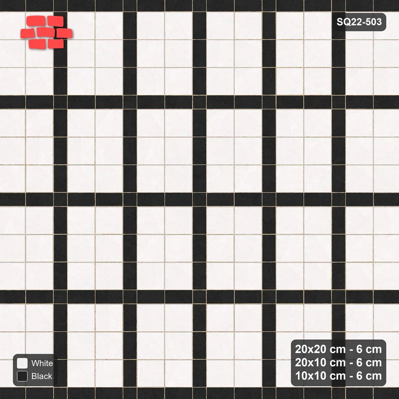 Interlock (Pasco) 20x20 cm · SQ22-503 · Panel Grid 2x3, Dark Half-Plank Lines, Mixed Edge - Contrast · Top view