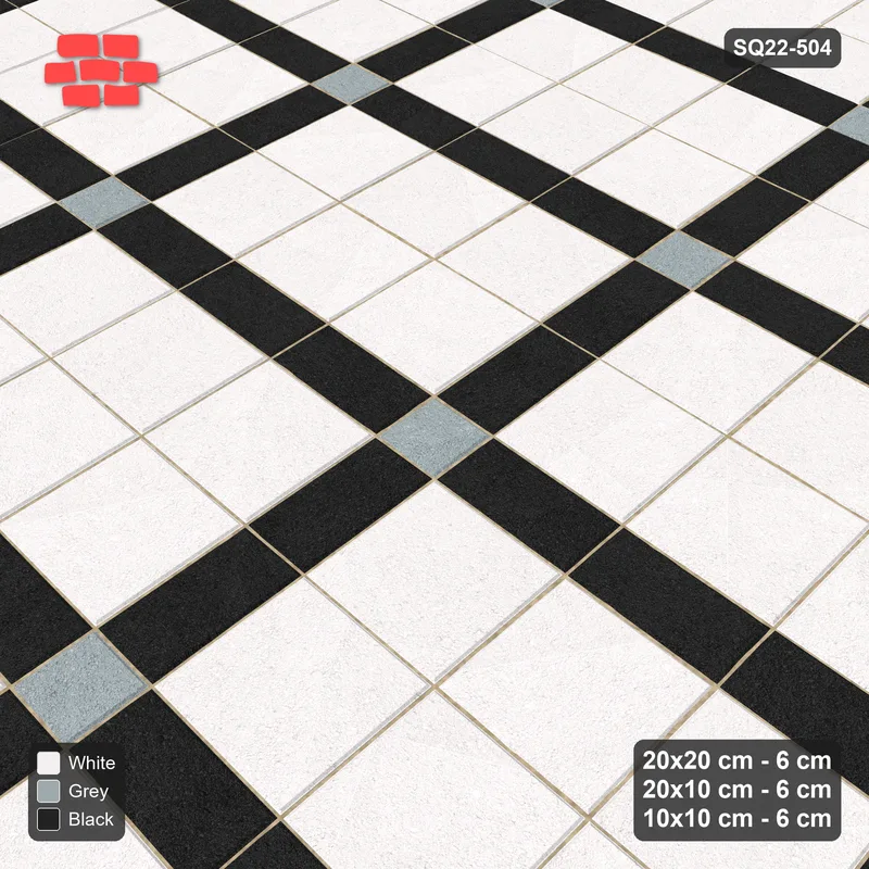Interlock (Pasco) 20x20 cm · SQ22-504 · Panel Grid 3x2, Dark Lines, Accent Crossings - Tuxedo + Kerb · Side view