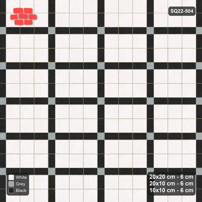 Interlock (Pasco) 20x20 cm · SQ22-504 · Panel Grid 3x2, Dark Lines, Accent Crossings - Tuxedo + Kerb · Top view