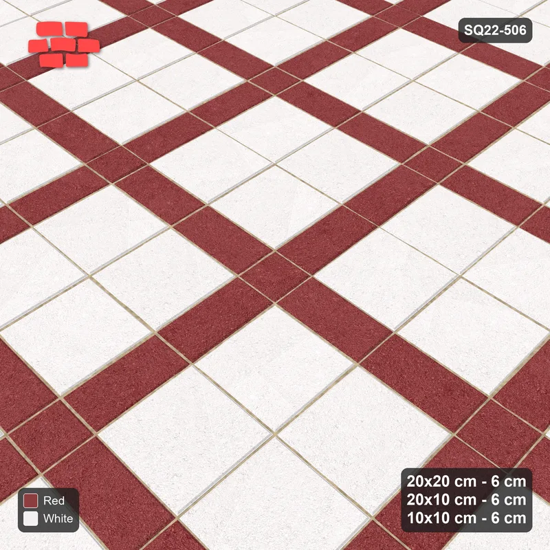 Interlock (Pasco) 20x20 cm · SQ22-506 · Panel Grid 2x2, Dark Half-Plank Lines - Burgundy & Ivory · Side view