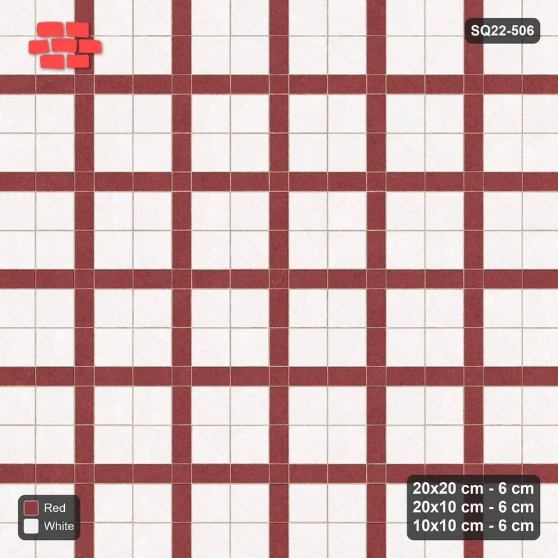 Interlock (Pasco) 20x20 cm · SQ22-506 · Panel Grid 2x2, Dark Half-Plank Lines - Burgundy & Ivory · Top view