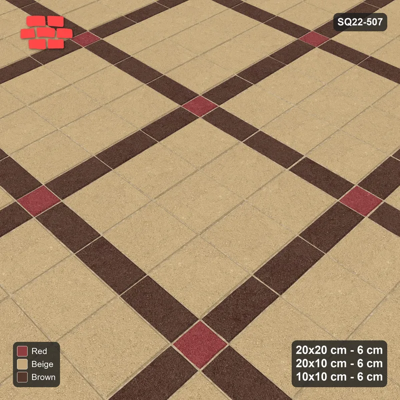 Interlock (Pasco) 20x20 cm · SQ22-507 · Panel Grid 3x3, Dark Lines, Accent Crossings - Tuscany · Side view