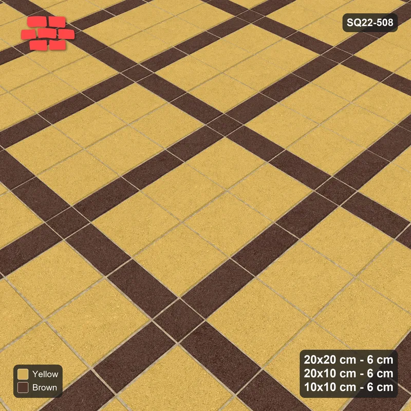 Interlock (Pasco) 20x20 cm · SQ22-508 · Panel Grid 2x3, Dark Half-Plank Lines - Harvest + Kerb · Side view