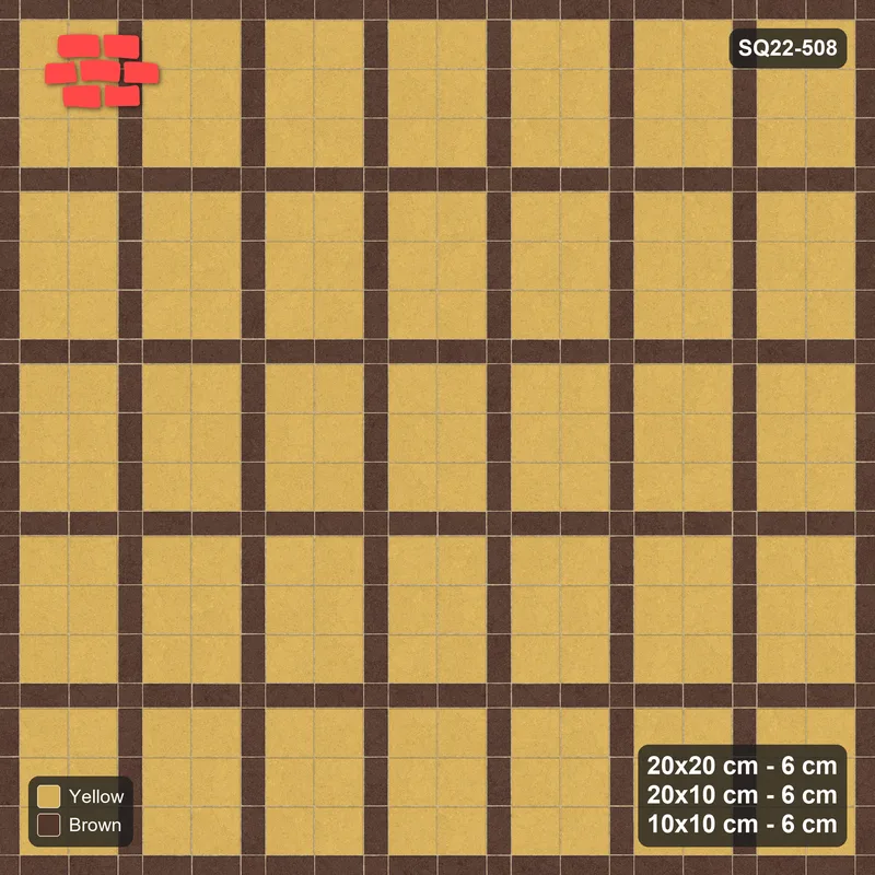 Interlock (Pasco) 20x20 cm · SQ22-508 · Panel Grid 2x3, Dark Half-Plank Lines - Harvest + Kerb · Top view
