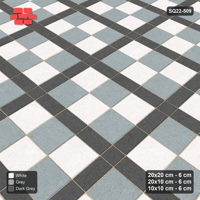 Interlock (Pasco) 20x20 cm · SQ22-509 · Panel Grid 3x2, Dark Lines, Chequered Panels - Monochrome · Side view
